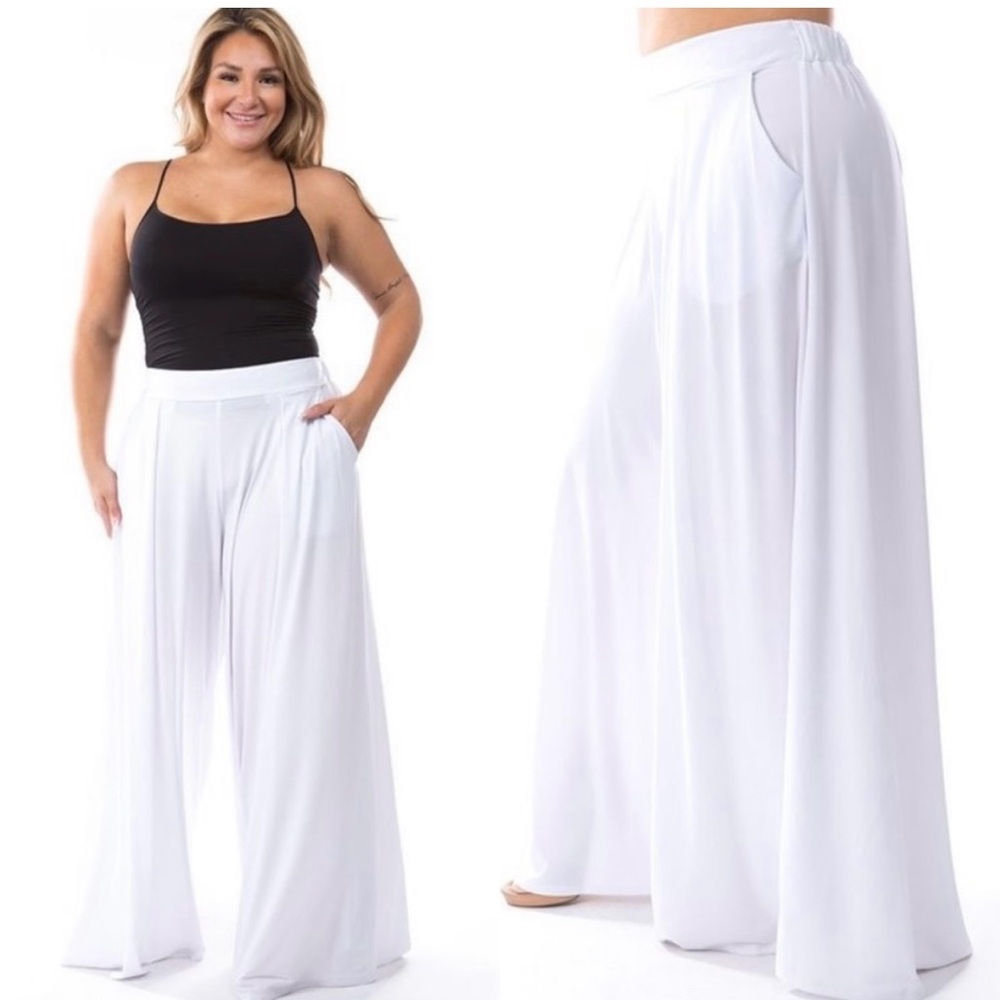 Plus Size White Palazzo Pants OS Fits XL-3X (20/22)